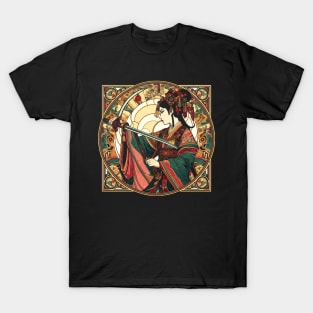 Chinese Sword Fighter Art Deco Mucha Mash-Up T-Shirt